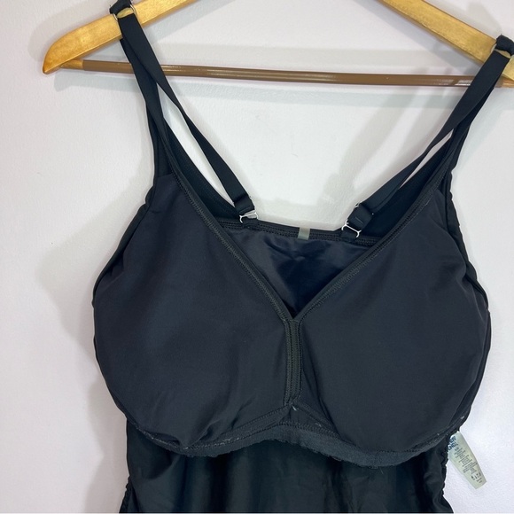Land's End Black UV Chlorine Resistant Underwire Side Ruched Tankini Top 14DD - Picture 7 of 9